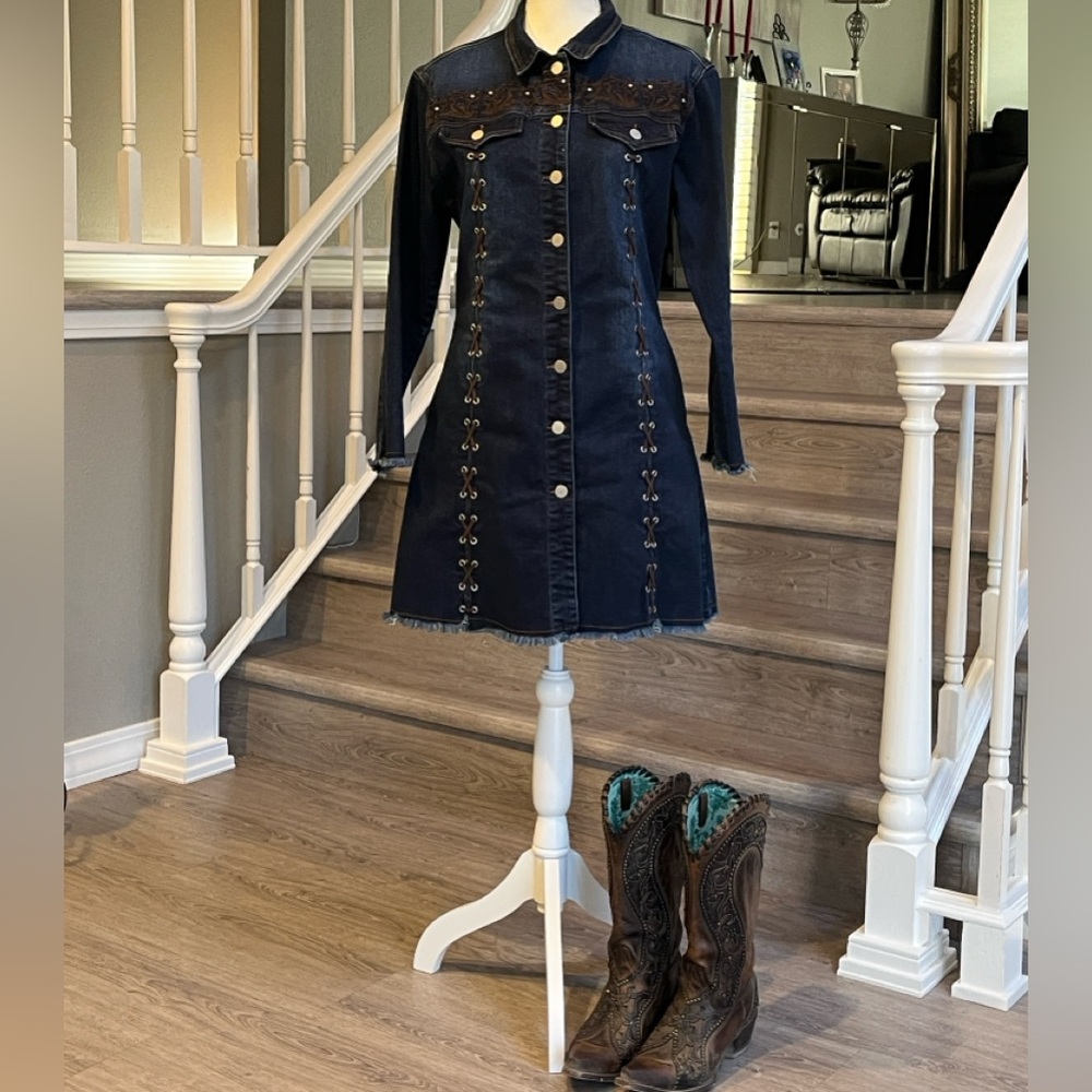 Denim & Suede Dress - Picture 2 of 10